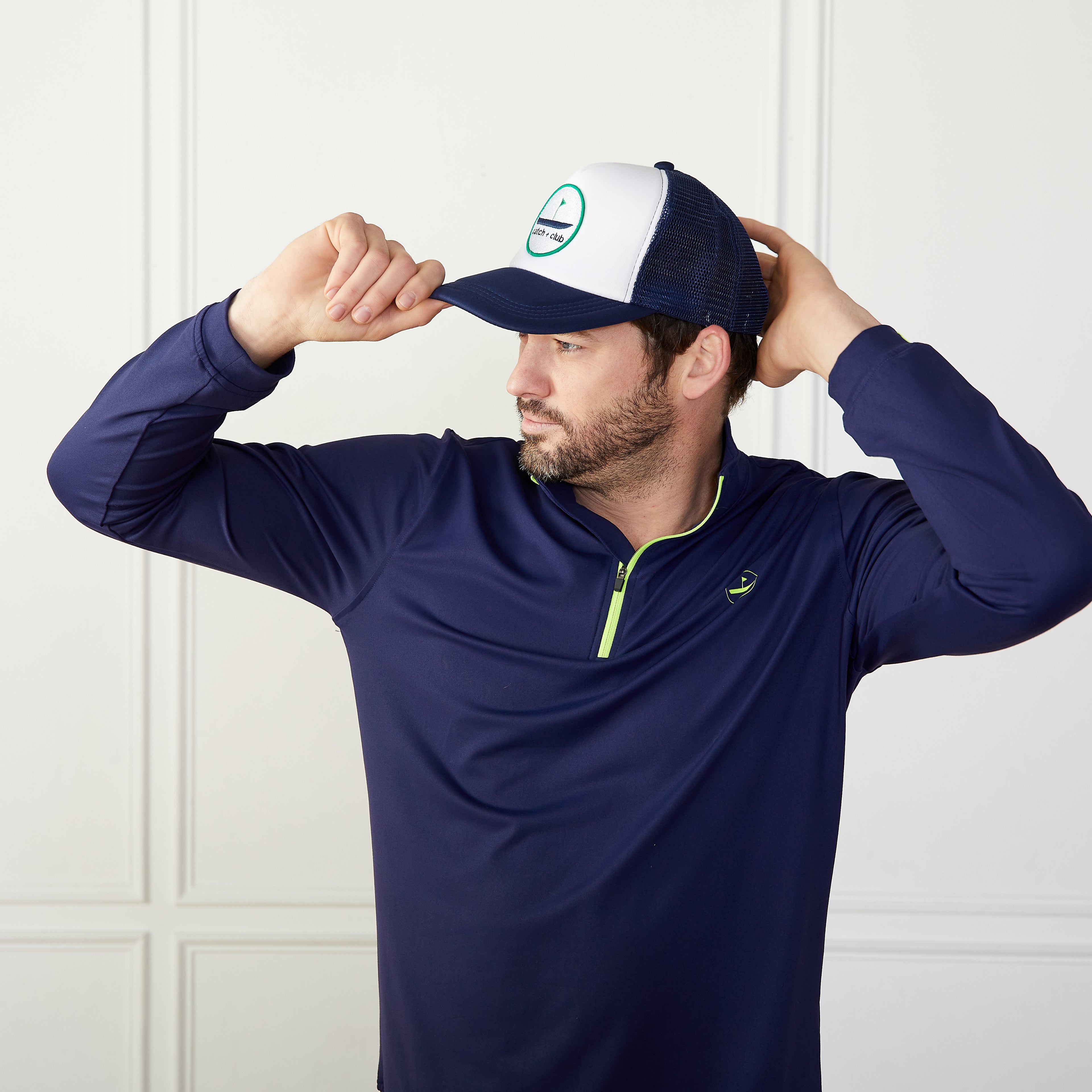 Trucker Hat Navy + White Catch + Club